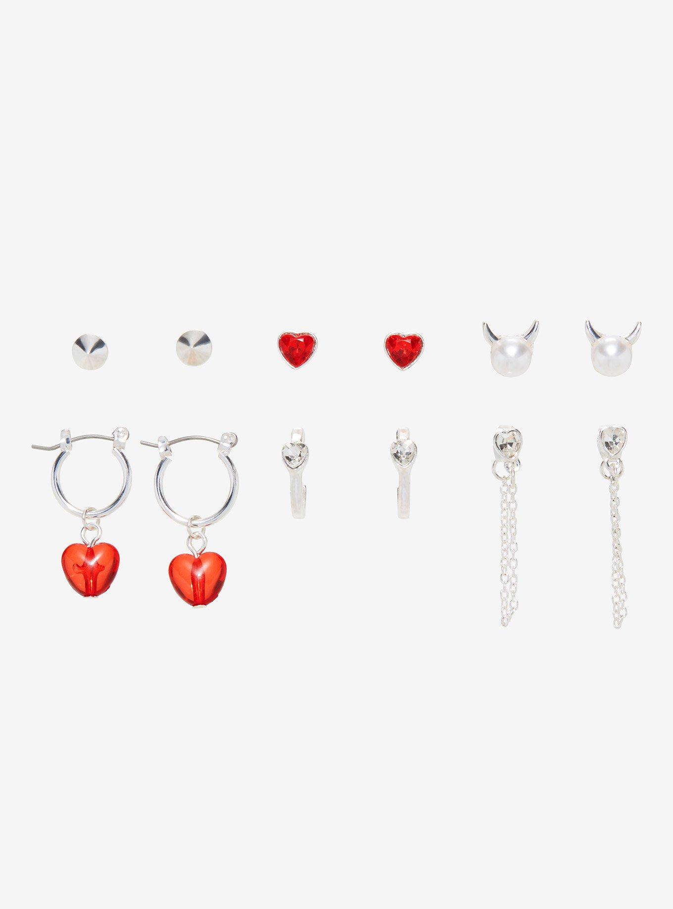 Red Heart Pearl Earring Set, , hi-res