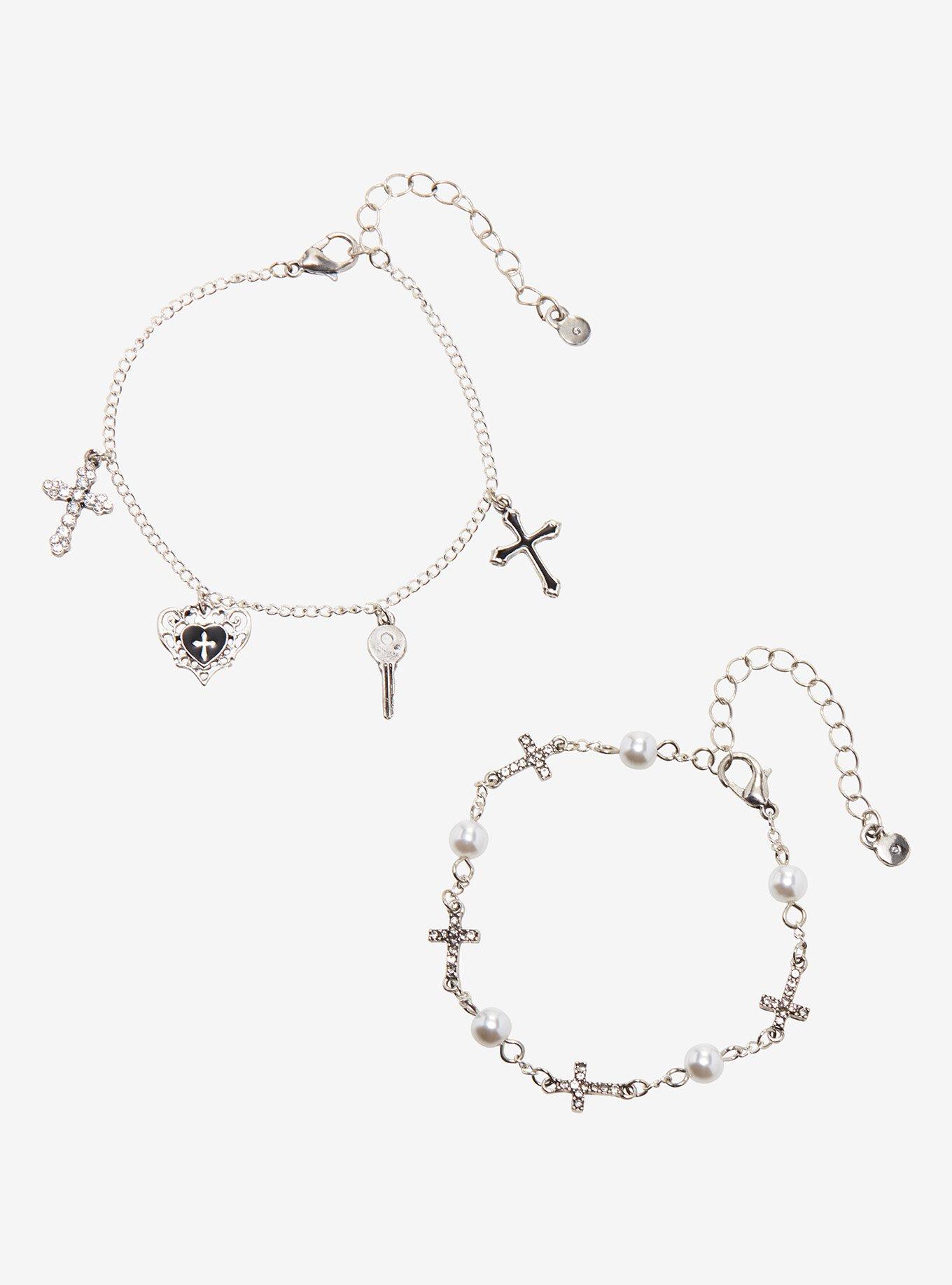 Cross Heart Pearl Bracelet Set