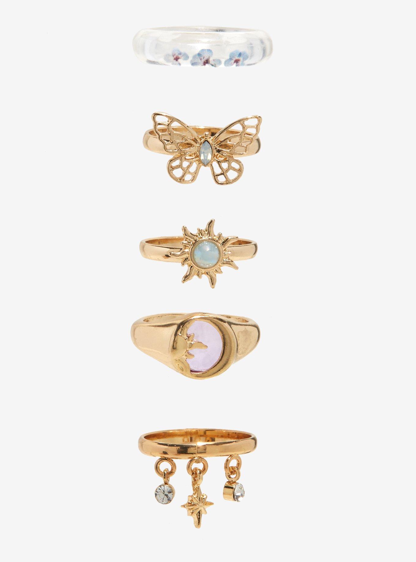 Sun Celestial Charms Dried Floral Ring Set | Hot Topic