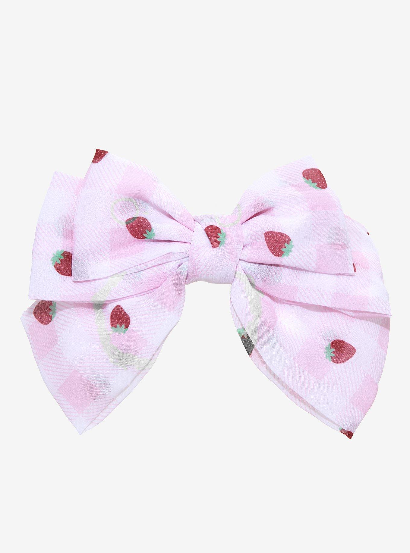 Pink Strawberry Gingham Hair Bow, , hi-res