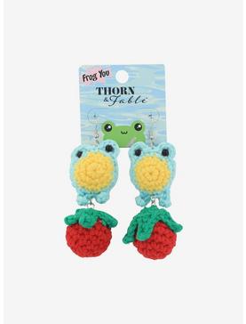 Strawberry Frog Crochet Drop Earrings, , hi-res