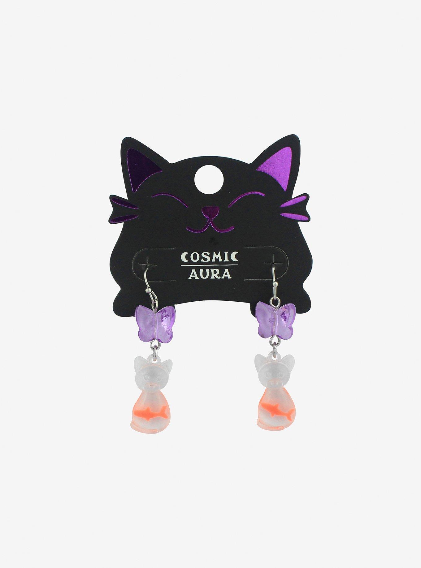 Butterfly Cat Fishbowl Drop Earrings, , hi-res