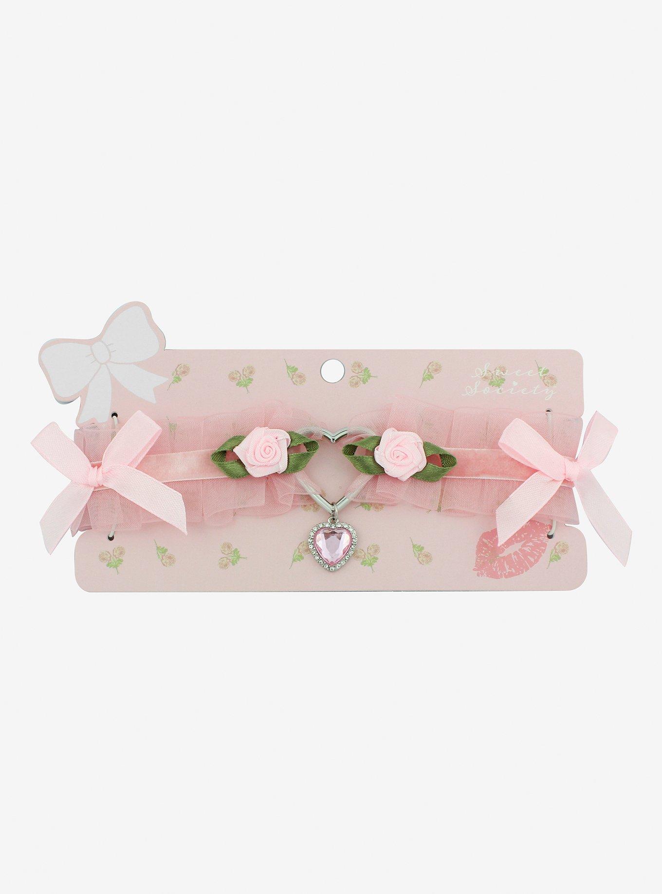 Pink Rose Ribbon Choker, , hi-res
