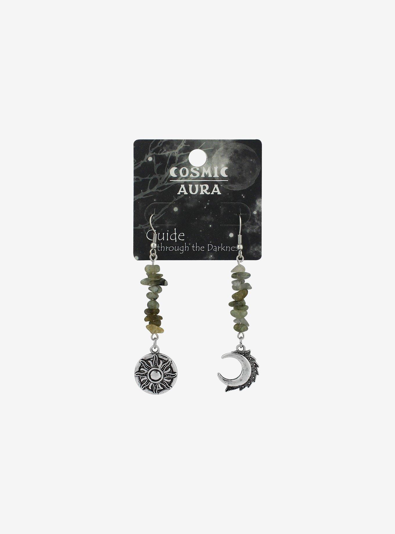Celestial Green Stones Mismatch Earrings, , hi-res