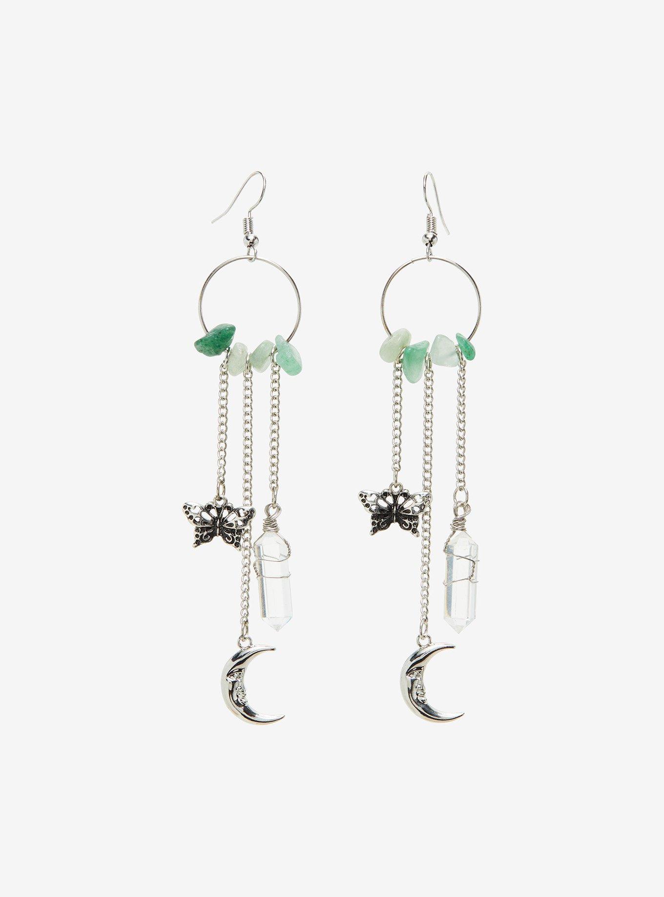Butterfly Moon Crystal Circle Drop Earrings, , hi-res