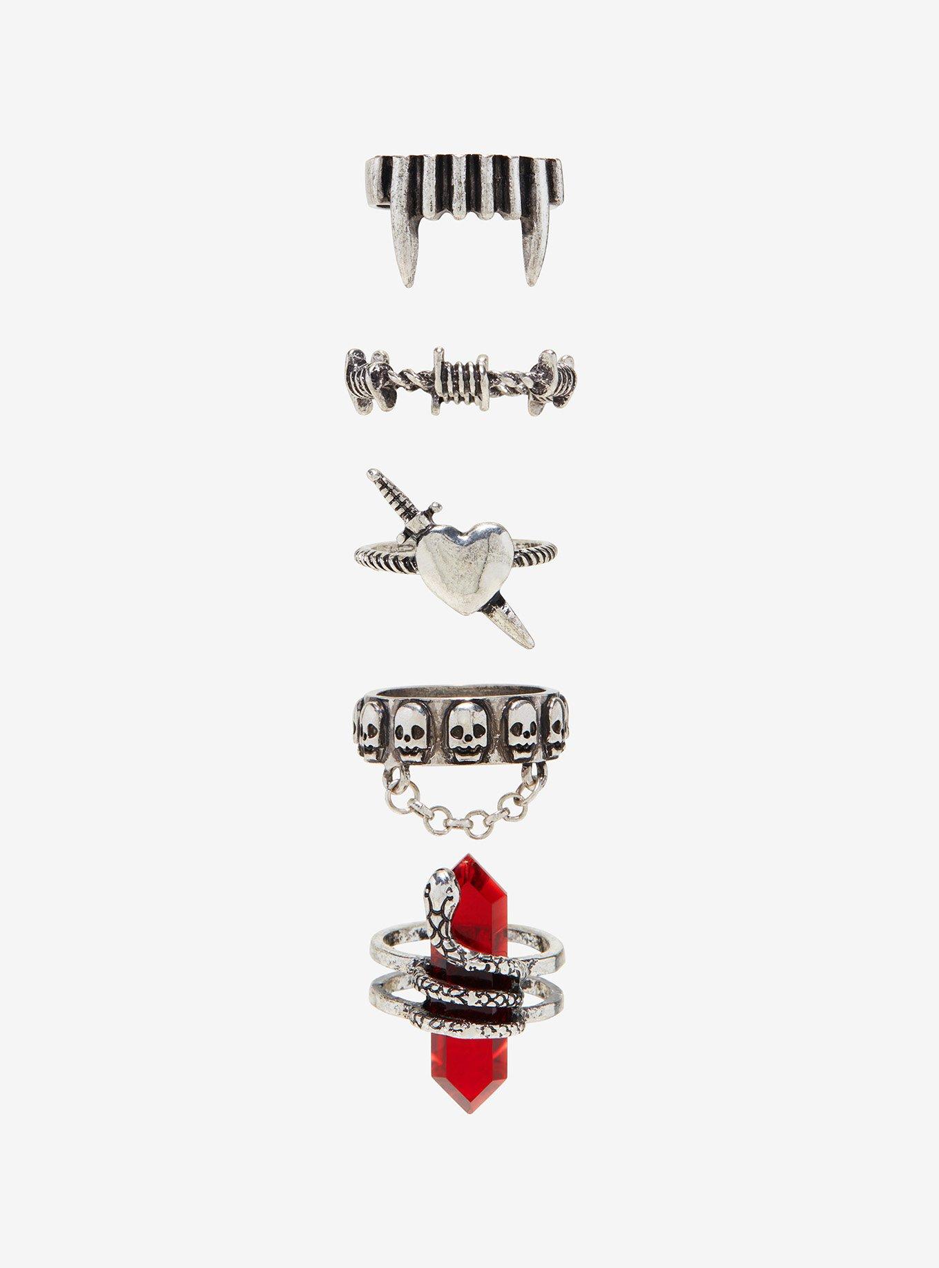 Vampire Fang Skull Ring Set, , hi-res