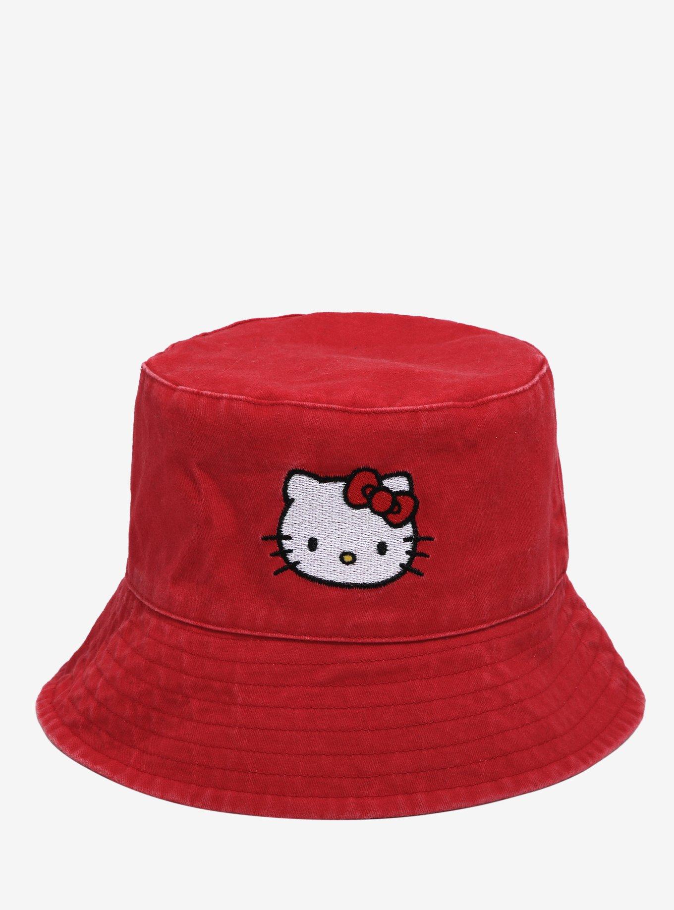 Washed Cotton Bucket Hat, Cute Little White Kitten Cat Embroidered