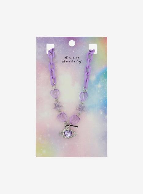 Lavender Heart Planet Chunky Chain Necklace | Hot Topic