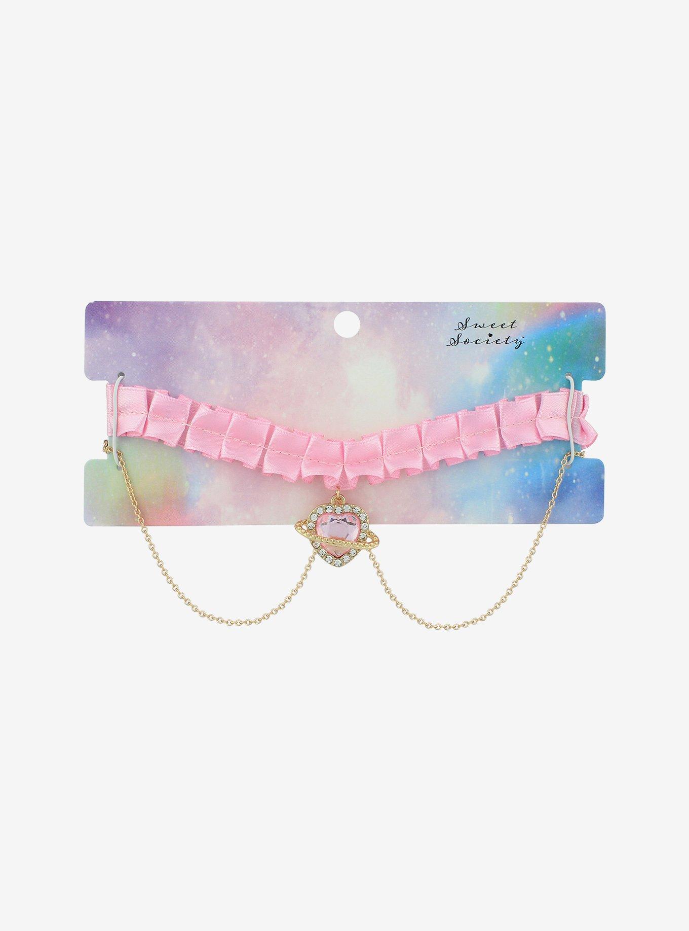 Pink Heart Planet Ruffle Choker, , hi-res