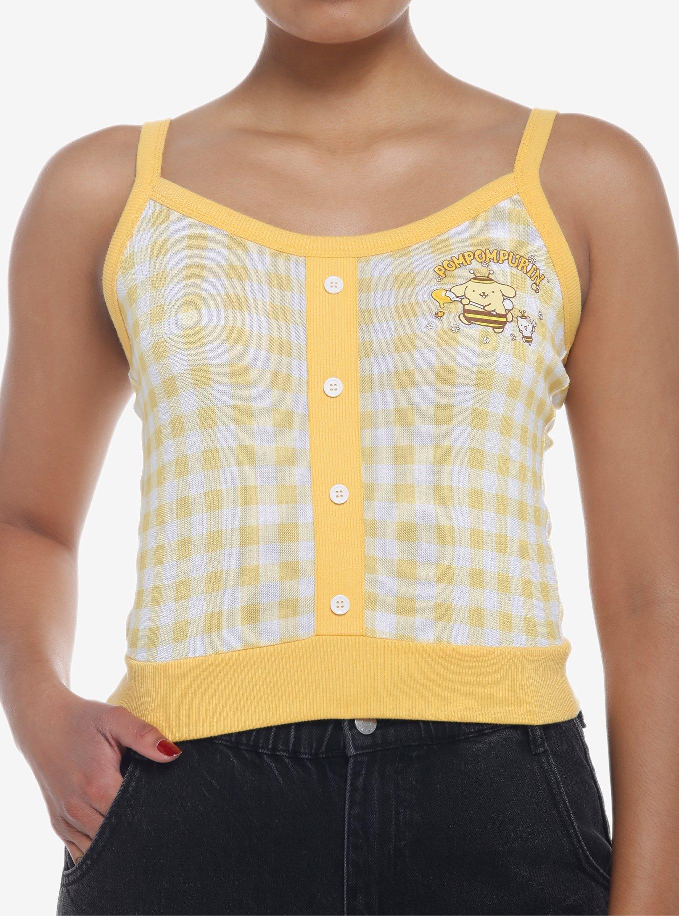 Pompompurin Yellow Gingham Girls Crop Cami, MULTI, hi-res