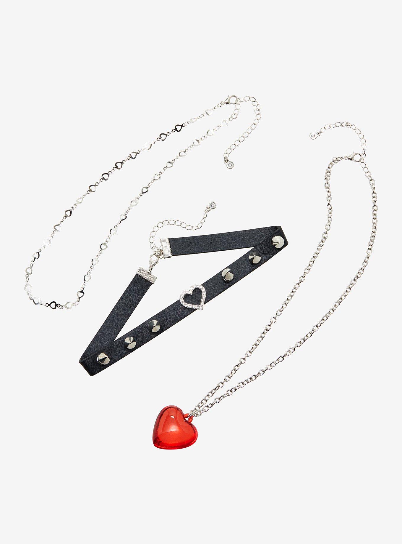 Gothic Red Heart Choker Necklace Set, , hi-res