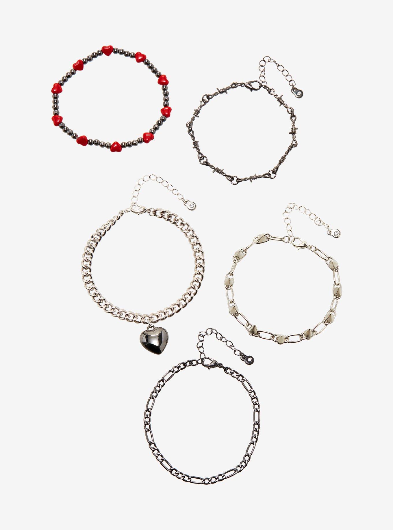 Heart Skull Chain Bracelet Set | Hot Topic