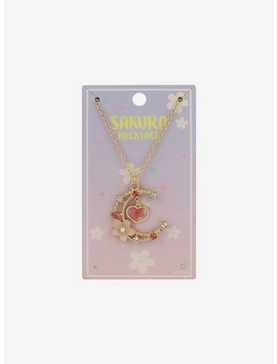 Heart Sakura Crescent Moon Gem Necklace, , hi-res