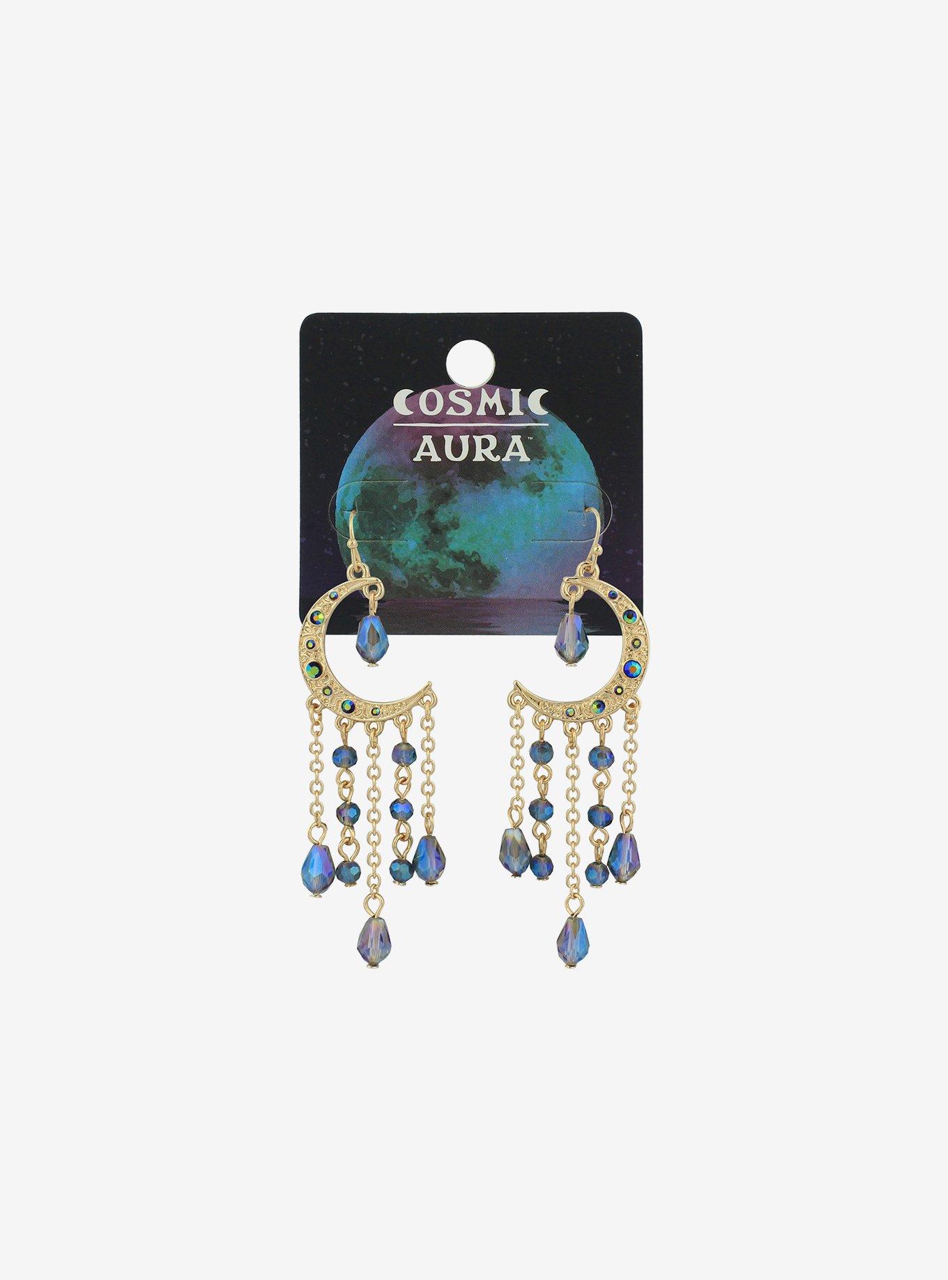Crescent Moon Purple Gem Drop Earrings, , hi-res