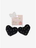 Black Fuzzy Heart Bejeweled Earrings, , hi-res