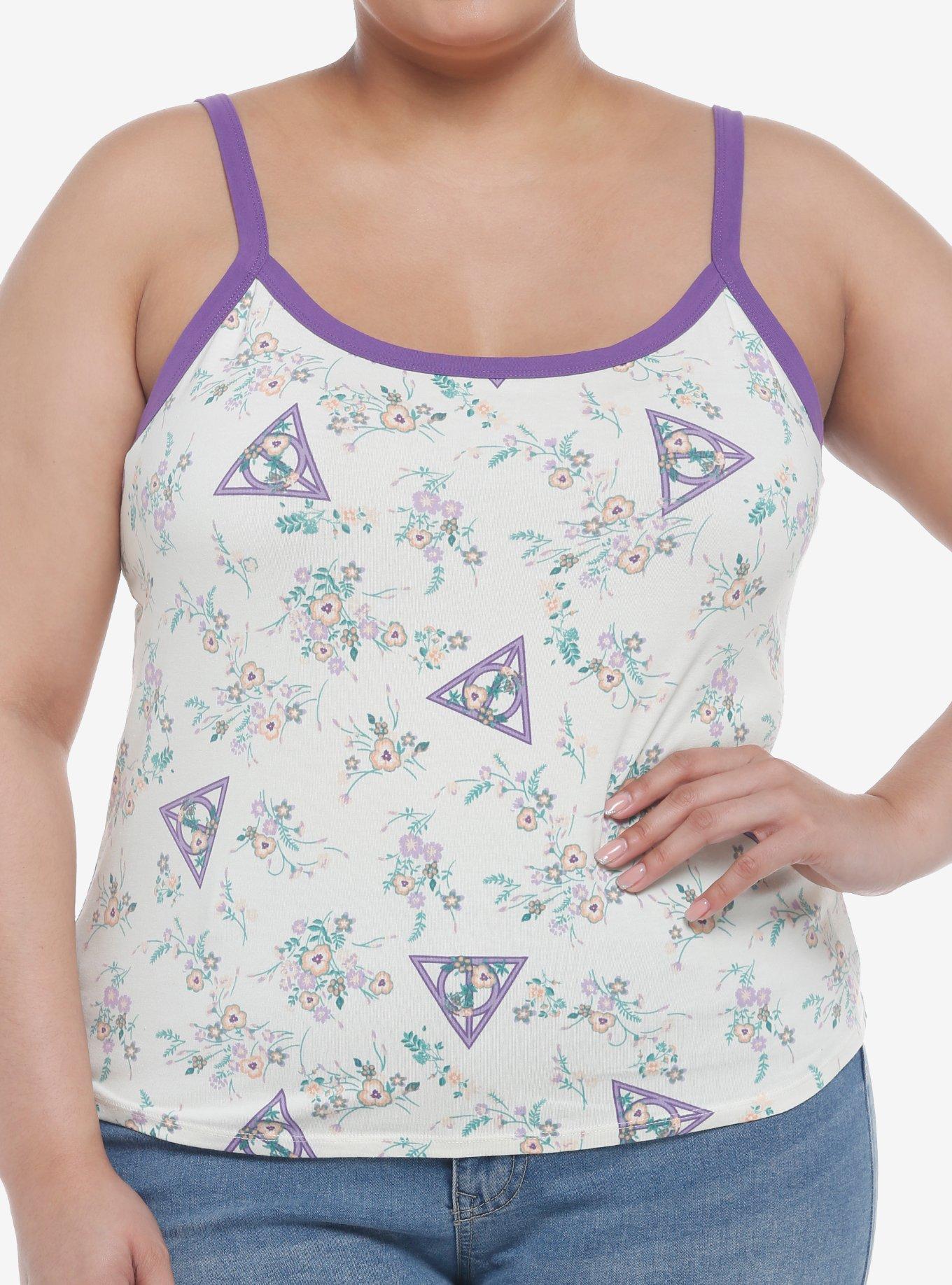 Harry Potter Deathly Hallows Floral Girls Crop Cami Plus Size, , hi-res