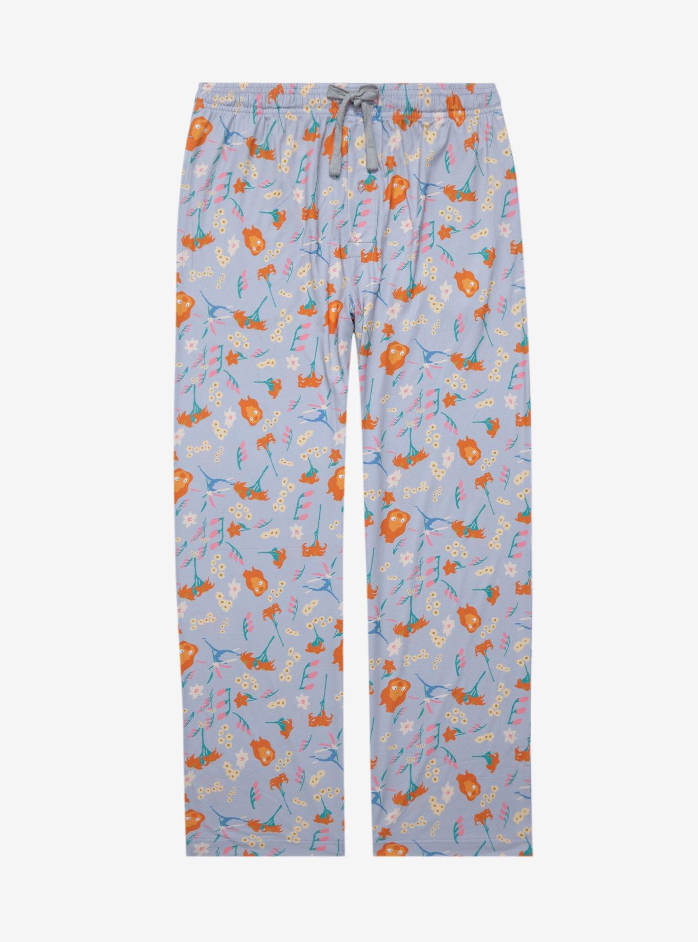 Studio Ghibli Howl&rsquo;s Moving Castle Calcifer Floral Allover Print Sleep Pants - BoxLunch Exclusive, GREY, hi-res