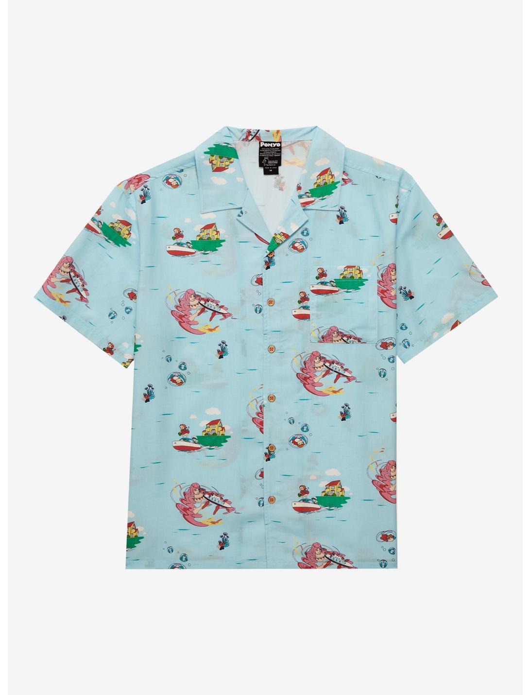 Studio Ghibli Ponyo Allover Print Woven Button-Up - BoxLunch Exclusive, LIGHT BLUE, hi-res