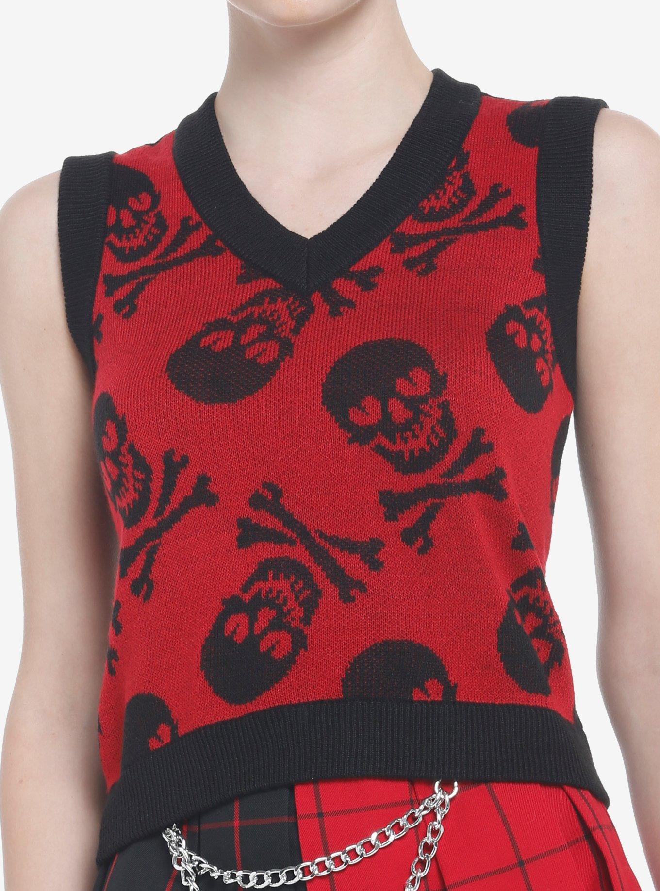 Skulls With Heart Eyes Girls Crop Sweater Vest, MULTI, hi-res