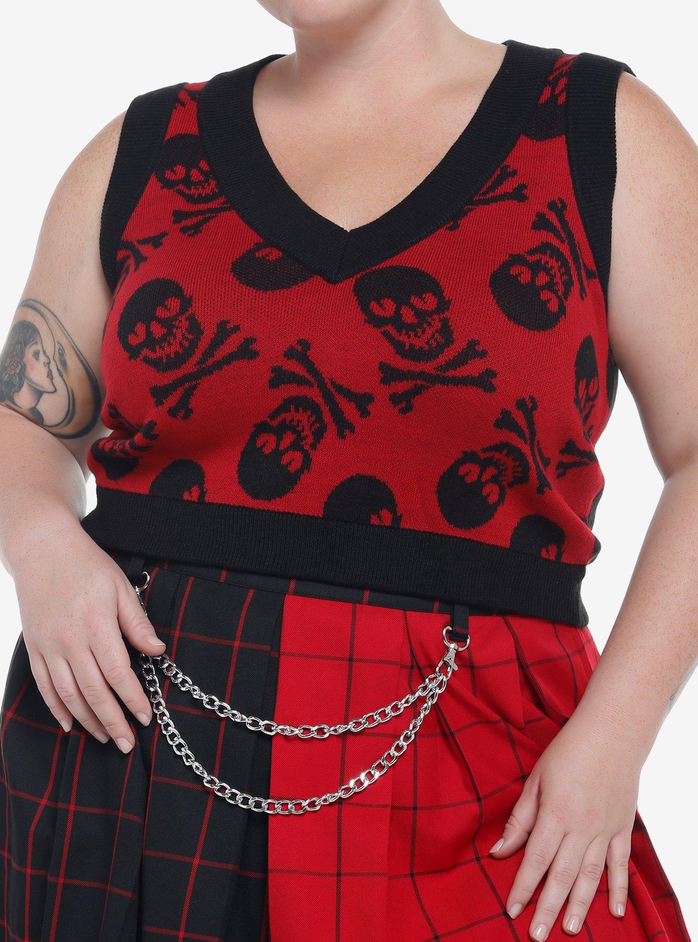 Skulls With Heart Eyes Girls Crop Sweater Vest Plus Size, MULTI, hi-res