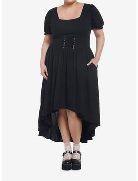 Black Lace-Up Corset Hi-Low Dress Plus Size, , hi-res
