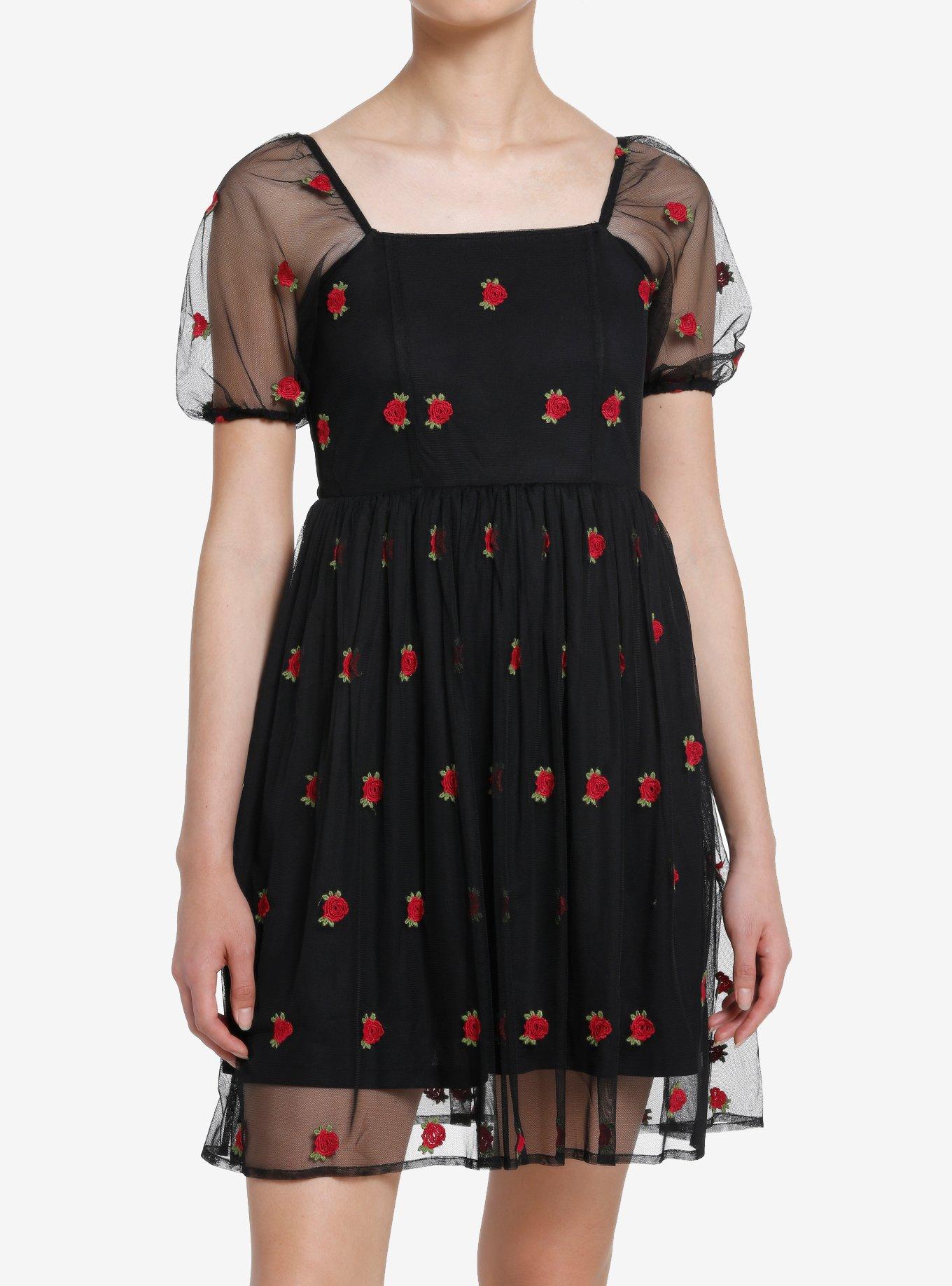 Cosmic Aura Embroidered Rose Mesh Mini Dress | Hot Topic