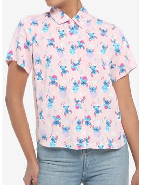 Disney Lilo & Stitch Hearts Pink Girls Woven Button-Up, , hi-res