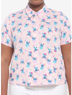Disney Lilo & Stitch Hearts Pink Girls Woven Button-Up Plus Size, , hi-res