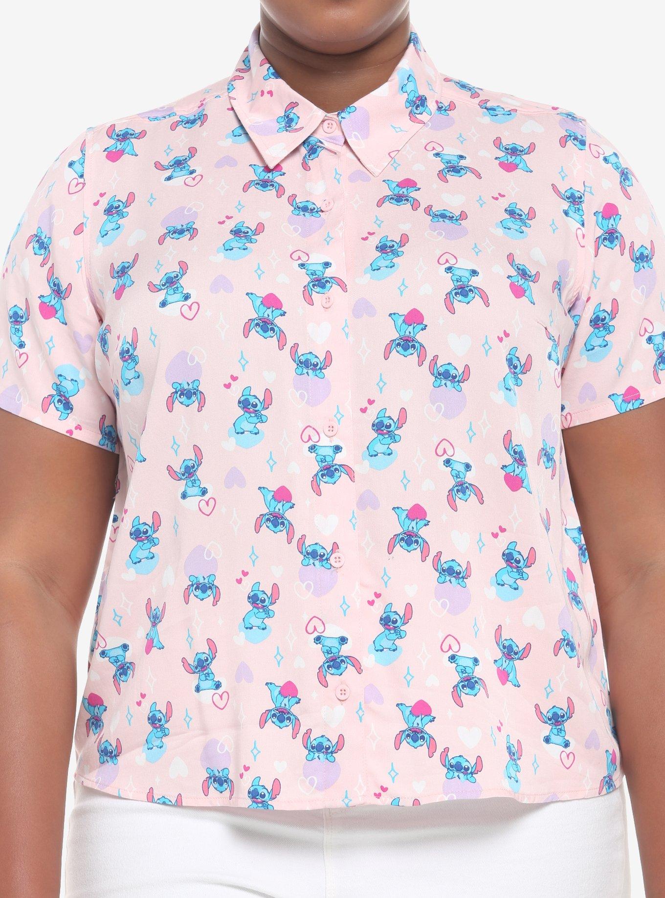 Disney Lilo & Stitch Hearts Pink Girls Woven Button-Up Plus Size, MULTI, hi-res