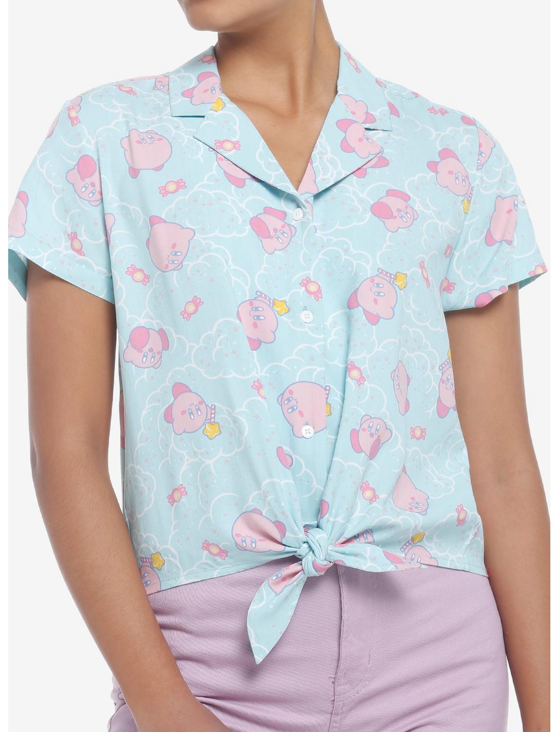 Kirby Pastel Cloud Tie-Front Girls Woven Button-Up, MULTI, hi-res