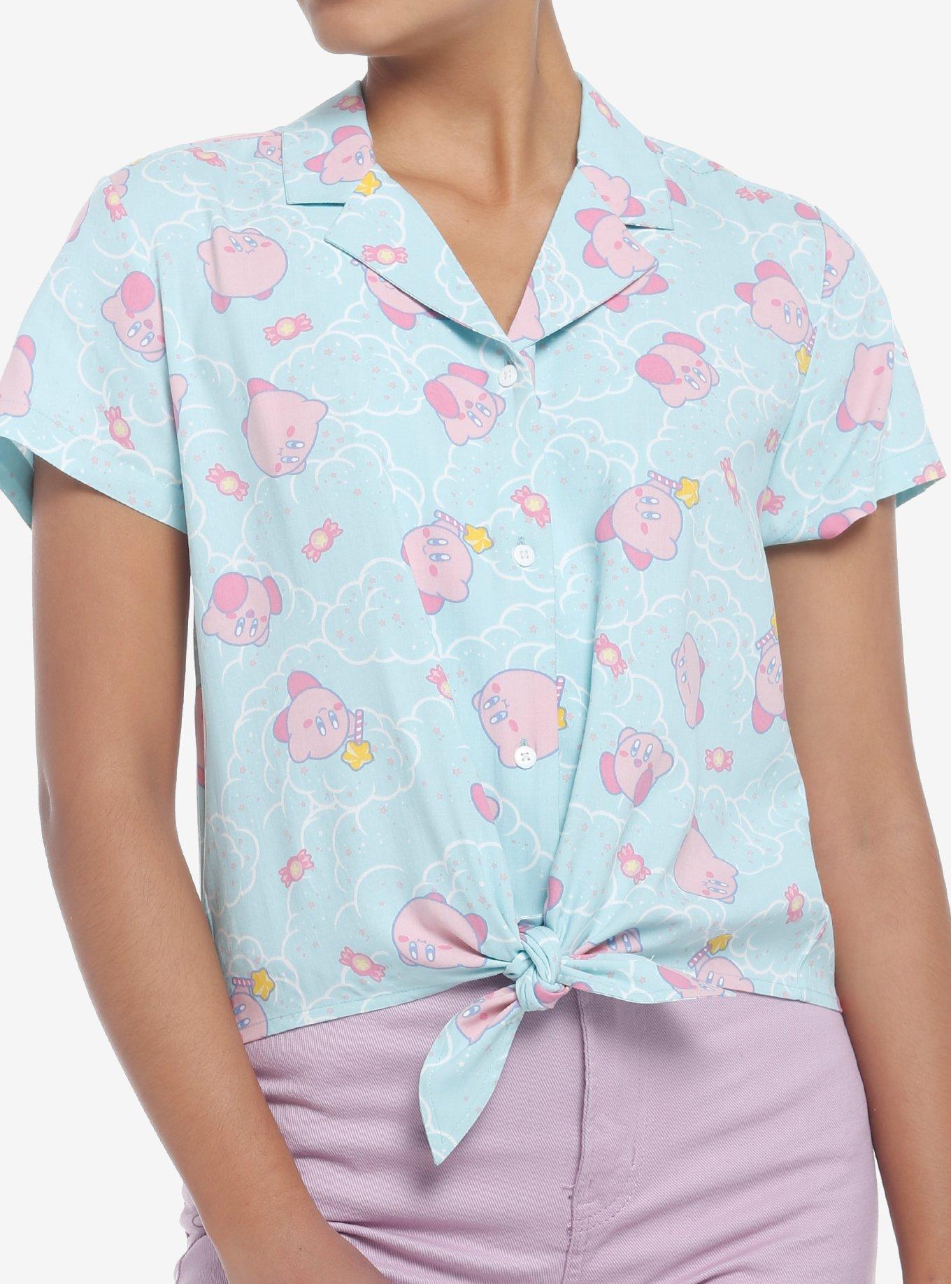 Kirby Pastel Cloud Tie-Front Girls Woven Button-Up, MULTI, hi-res