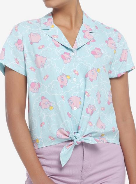 Kirby Pastel Cloud Tie-Front Girls Woven Button-Up | Hot Topic