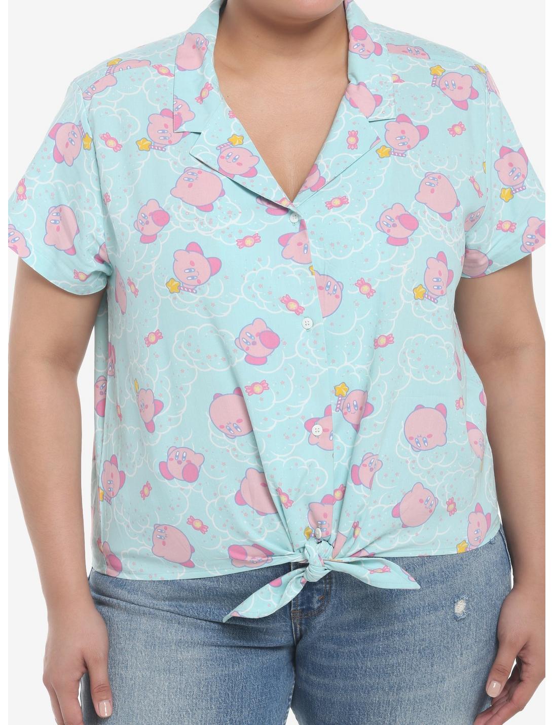 Kirby Pastel Cloud Tie-Front Girls Woven Button-Up Plus Size, MULTI, hi-res