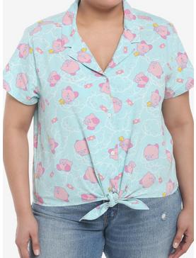 Kirby Pastel Cloud Tie-Front Girls Woven Button-Up Plus Size, , hi-res