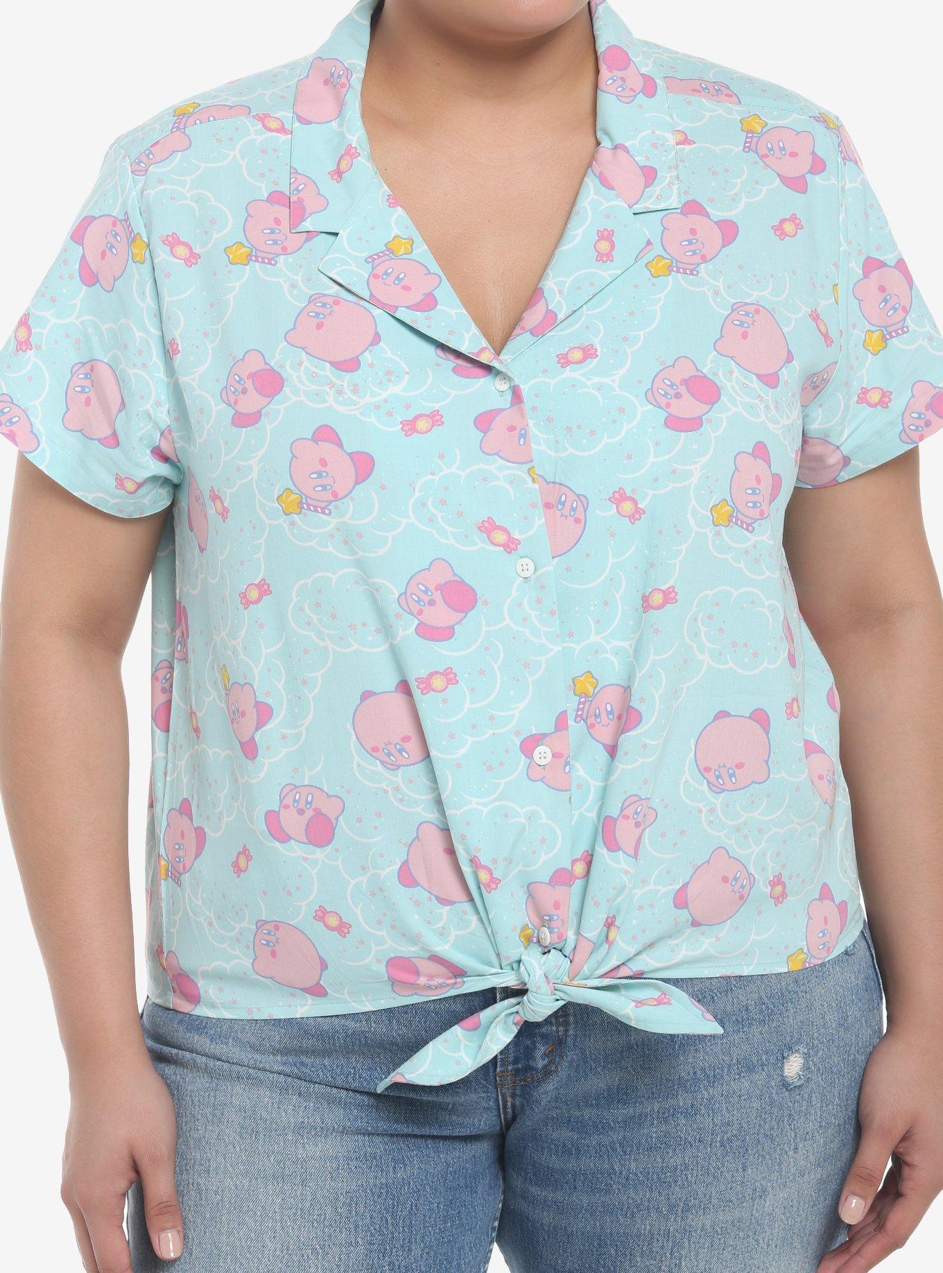 Kirby Pastel Cloud Tie-Front Girls Woven Button-Up Plus Size, MULTI, hi-res