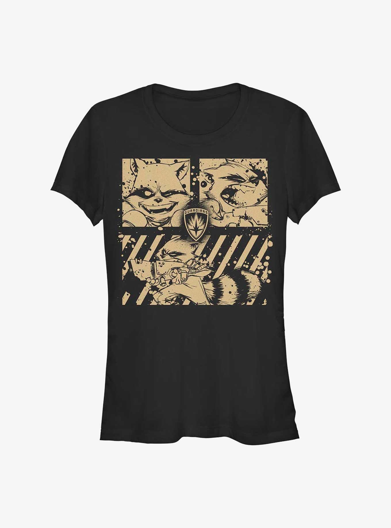 Marvel Guardians of the Galaxy Raccoon Panels Girls T-Shirt, BLACK, hi-res
