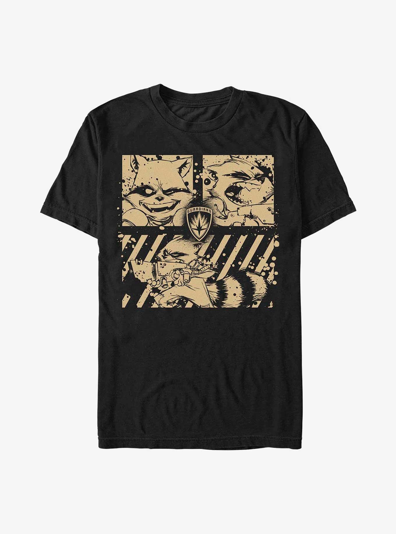 Marvel Guardians of the Galaxy Raccoon Panels T-Shirt, BLACK, hi-res