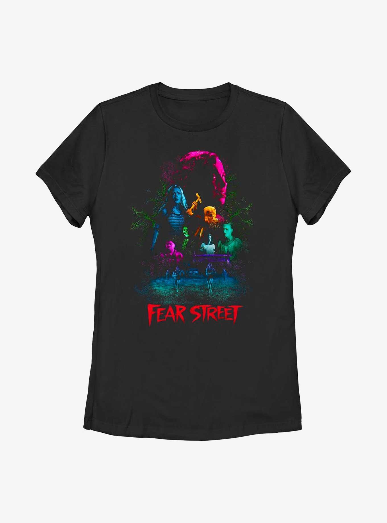 Fear Street Scene Collage Womens T-Shirt, BLACK, hi-res