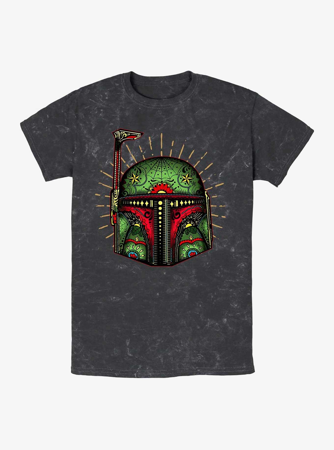 Star Wars Boba Sugar Skull Mineral Wash T-Shirt, BLACK, hi-res