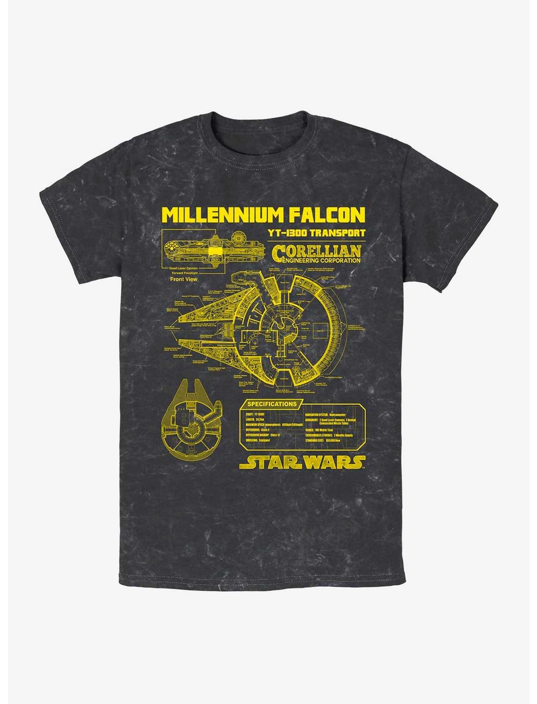 Star Wars Falcon Schematic Mineral Wash T-Shirt, BLACK, hi-res
