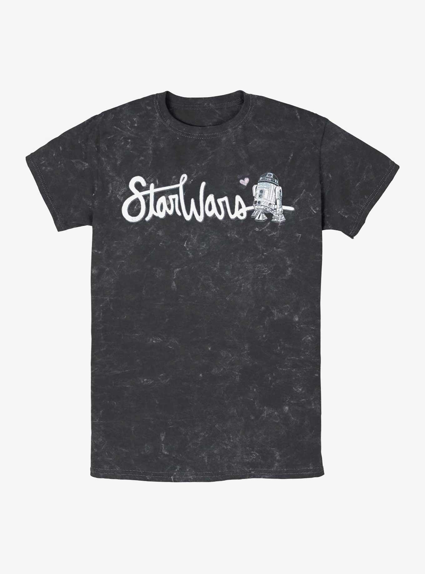 Star Wars Cursive R2 Mineral Wash T-Shirt, BLACK, hi-res