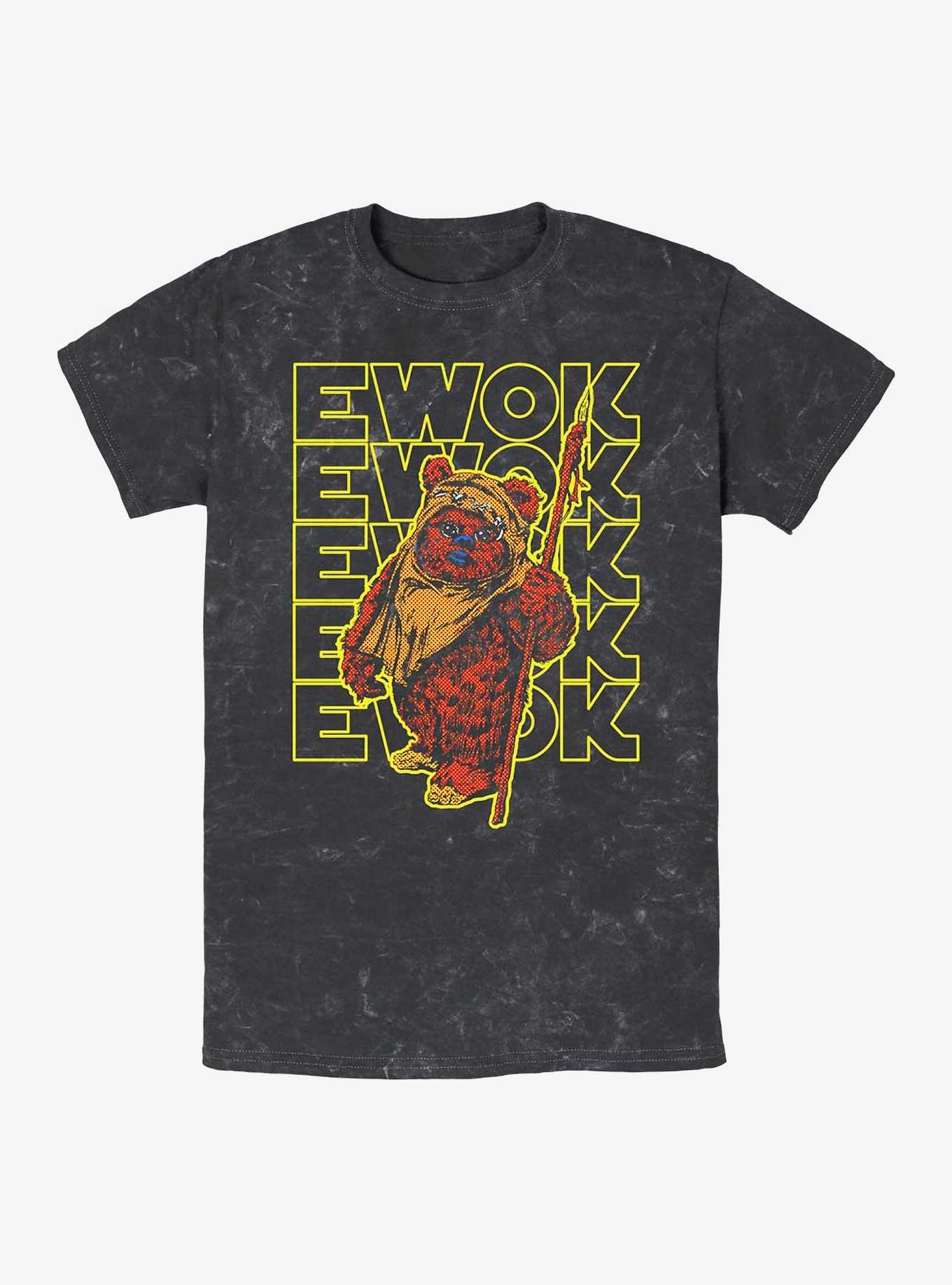 Star Wars Retro Ewok Big Halftones Mineral Wash T-Shirt, BLACK, hi-res