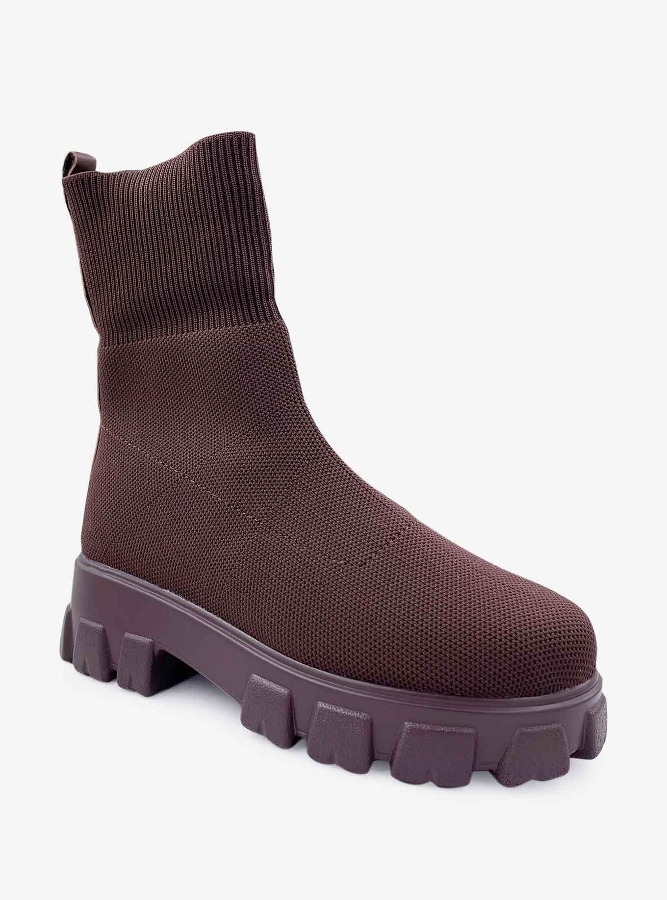 Gia Stretch Knit Platform Boot on Lug Sole Brown, BROWN, hi-res