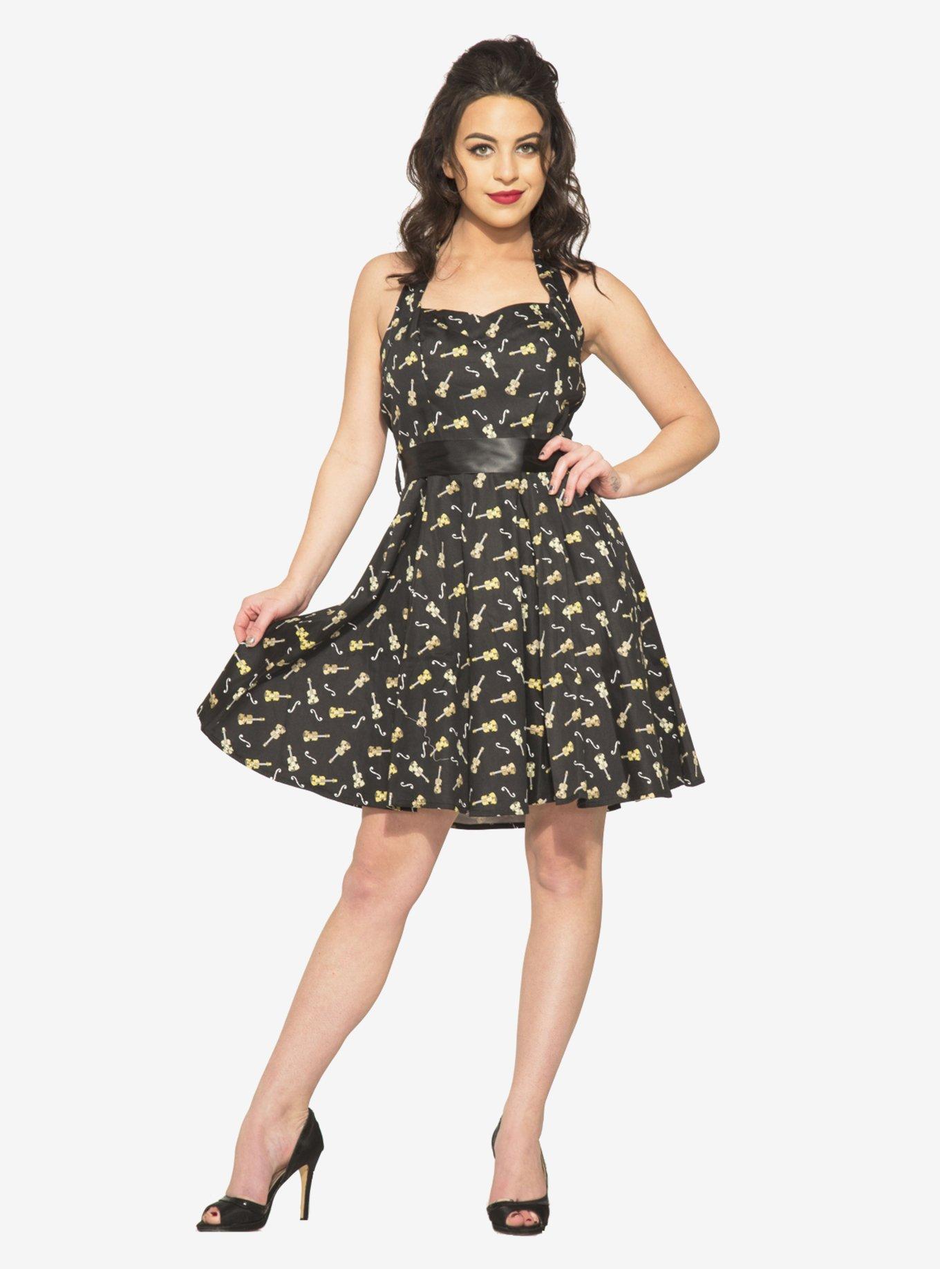 Black Violin Halter Dress, BLACK, hi-res