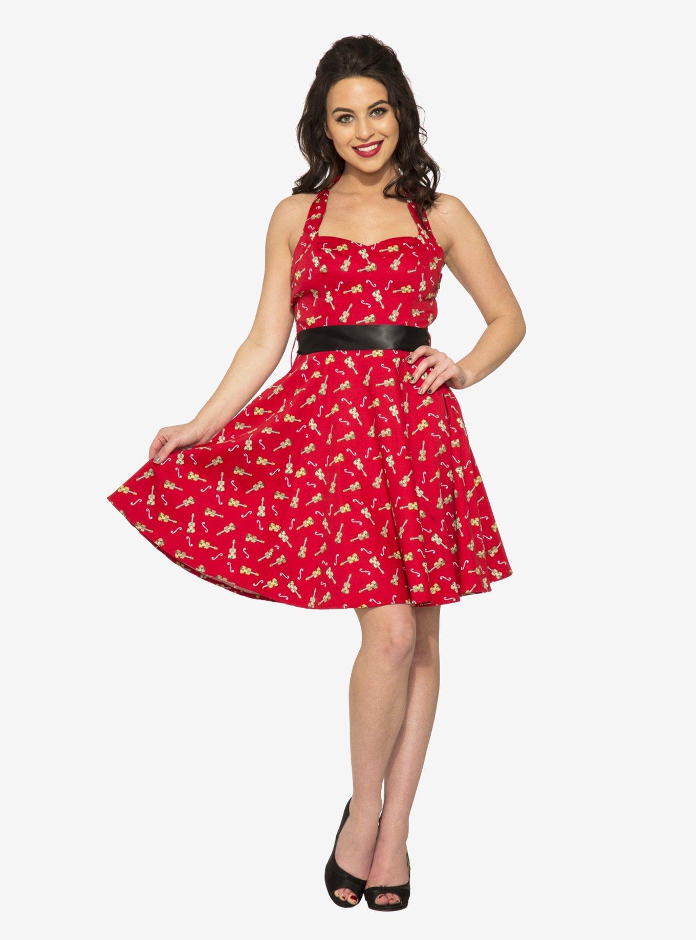 Red Violin Halter Dress, RED, hi-res