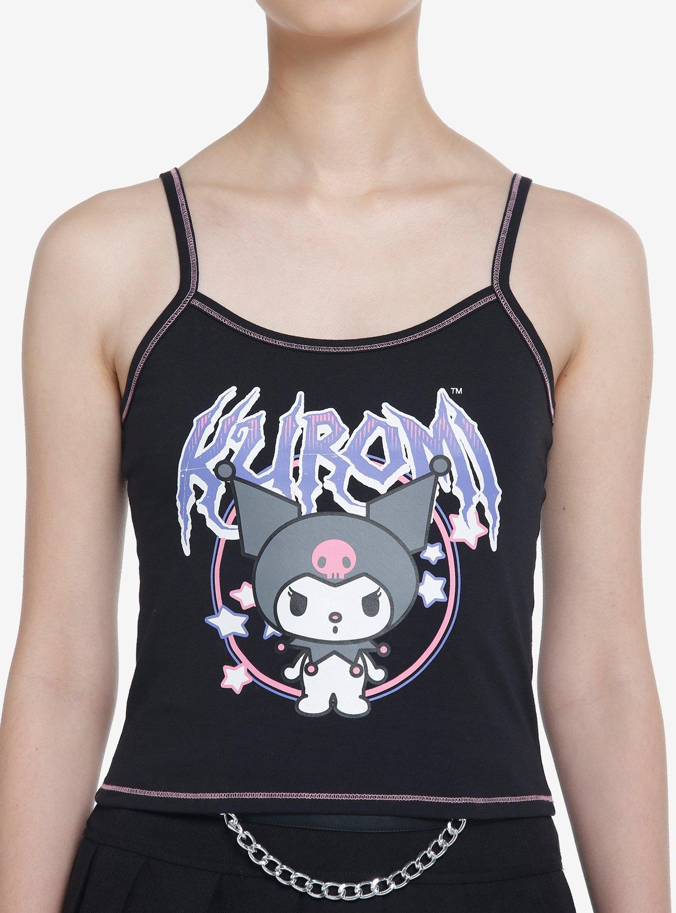 Kuromi Heavy Metal Font Girls Crop Tank Top, MULTI, hi-res