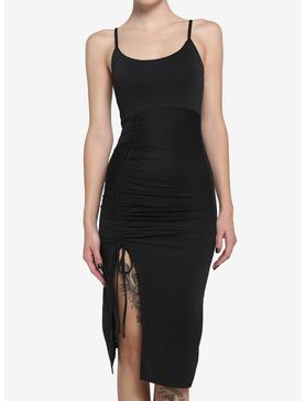 Black Ruched Midi Dress, , hi-res