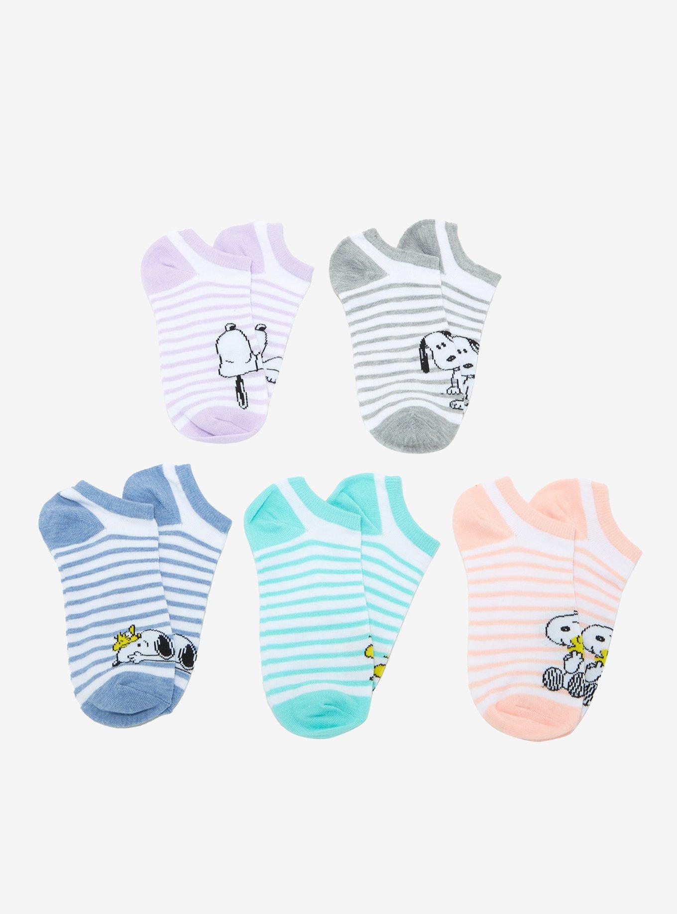 Peanuts Snoopy & Woodstock Stripe No-Show Socks 5 Pair, , hi-res