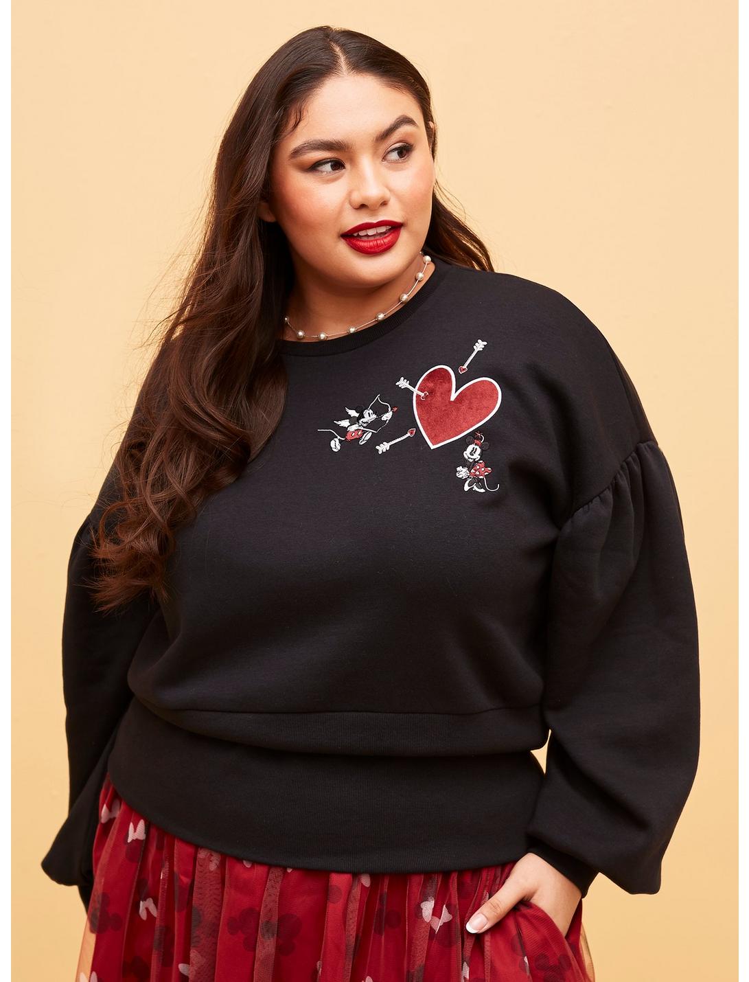 Her Universe Disney Mickey Mouse & Minnie Mouse Balloon Sleeve Sweater Plus Size, BLACK, hi-res