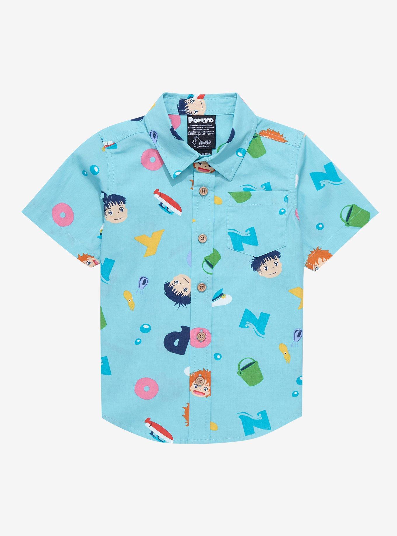 Studio Ghibli Ponyo Icons Allover Print Toddler Woven Button-Up Shirt - BoxLunch Exclusive, BLUE, hi-res